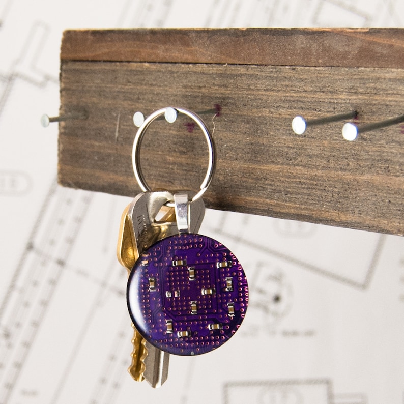 CHOOSE COLOR Computer Circuit Board Keychain, Computer Key Fob, Geek Gift, Wearable Technology Gift, Engineer Gift, Electrical Engineer Purple