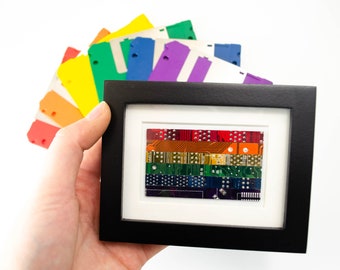 Mini Rainbow Circuit Board Framed Art, Recycled Motherboard Art, Rainbow Pride Flag Art, Colorful Techie Gift, Technology Art