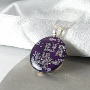 Purple Circuit Board Necklace LARGE, Recycled Motherboard Jewelry