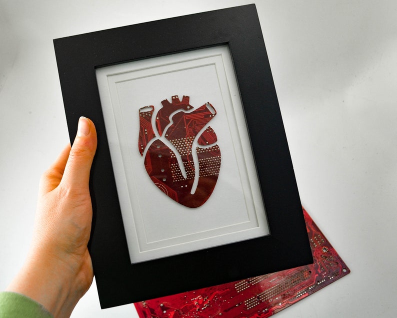 Anatomical Heart Circuit Board Framed Art, Small Motherboard Art, Custom Recycled Motherboard Art, Cardiology Art, Cardiologist Unique Gift image 2