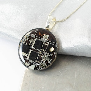 Circuit Board Necklace LARGE Dark Brown, Recycled Motherboard Jewelry, Wearable Technology, Computer Gift, Computer Programmer, Upcycled