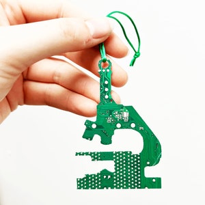 Circuit Board Microscope Ornament, Geeky Christmas Ornaments Biologist Gift Holiday Garland Decor Biology Decor Scientist Gift Microscopy image 2