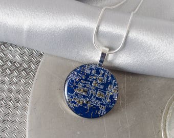 Circuit Board Necklace LARGE Blue, Recycled Motherboard Jewelry, Wearable Technology, Computer Gift, Computer Programmer, Upcycled