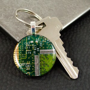 Circuit Board Keychain Green, Upcycled Computer Gift image 4