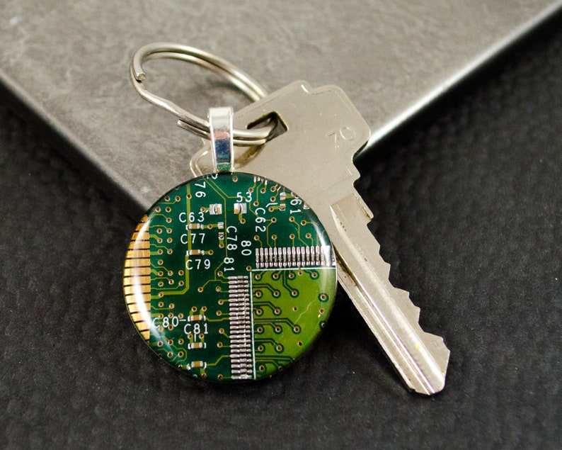 Circuit Board Keychain Green, Upcycled Computer Gift image 4
