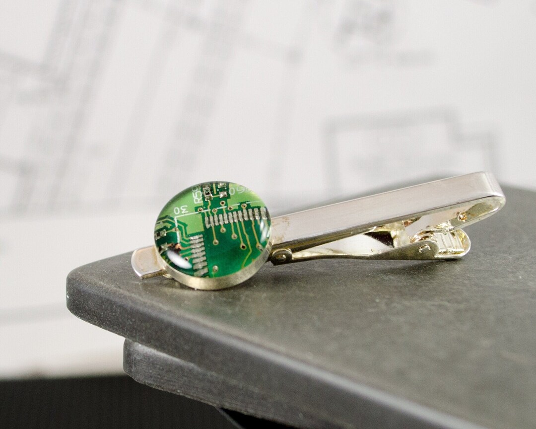 Green Circuit Board Tie Bar, Recycled Computer Tie Clip, Geeky Gift ...