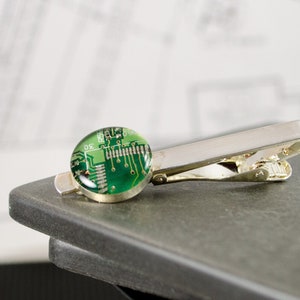 Green Circuit Board Tie Bar, Recycled Computer Tie Clip, Geeky Gift, Technology Jewelry, Gifts for Engineers, Mechanical Engineer, Upcycled
