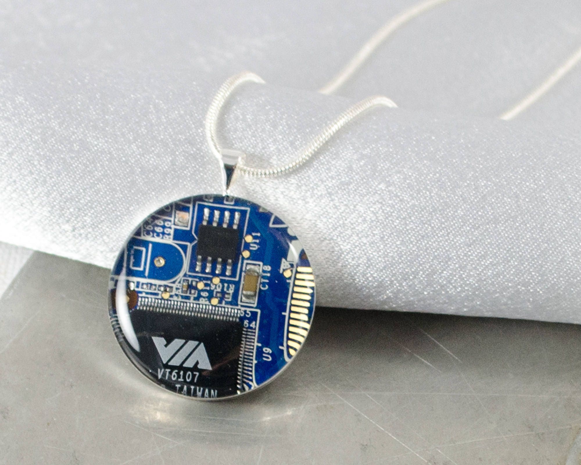 Circuit Board Necklace Blue Upcycled Jewelry Motherboard Etsy UK