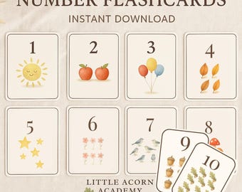 Zahlen Karteikarten zum Ausdrucken | Zählkarten für Vorschule | Kleinkind Mathe lernen | Montessori Homeschool Download