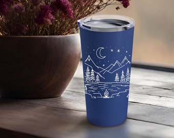 Camping Tumbler: Dark Blue Stainless Steel, 20oz Insulated