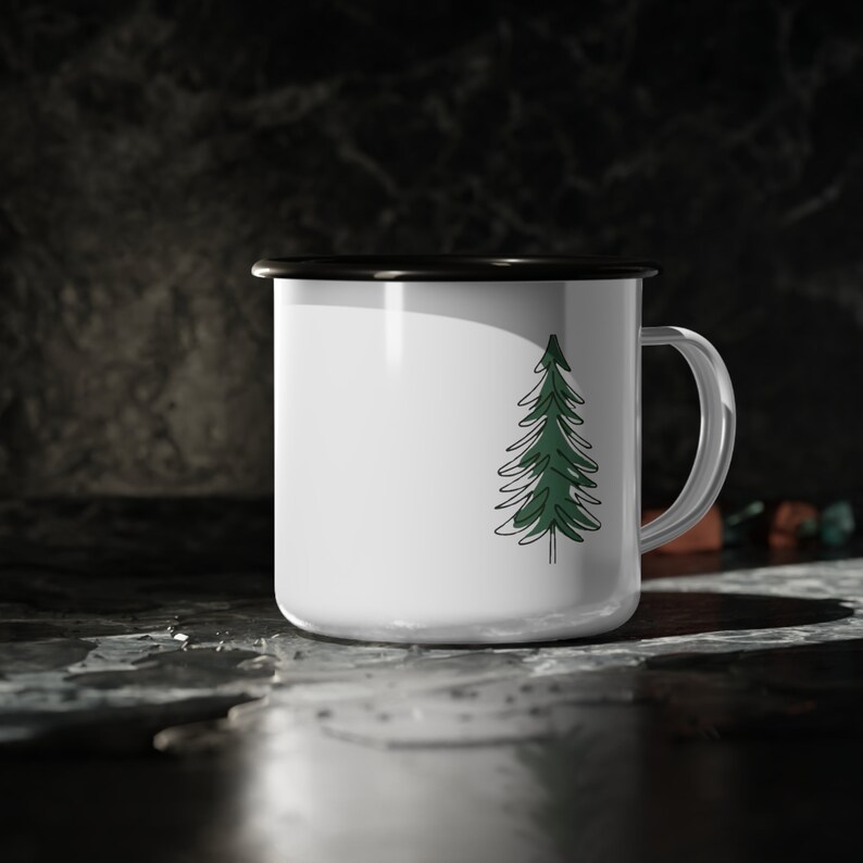 Emaille Camping Becher: Baum Design, 12oz Outdoor Kaffeetasse Bild 2