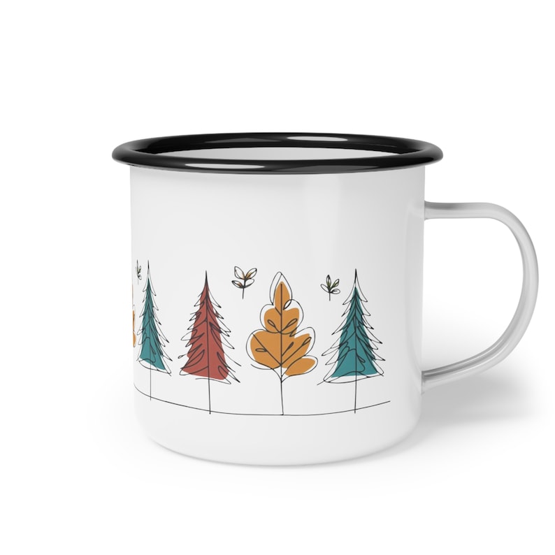 Enamel Camping Mug: Forest Design, 12oz Outdoors Cup image 4