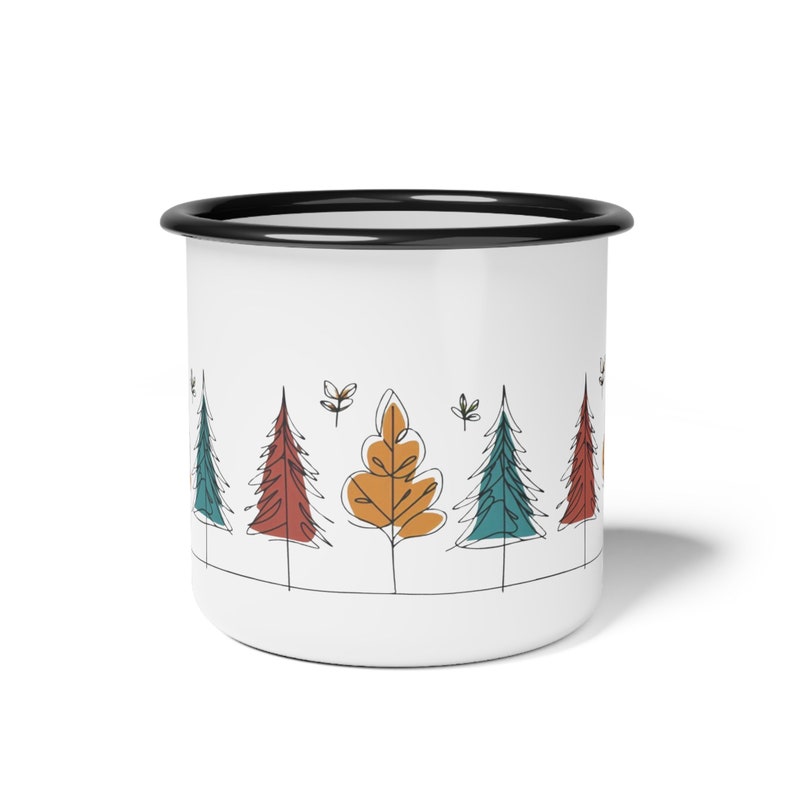 Enamel Camping Mug: Forest Design, 12oz Outdoors Cup image 3