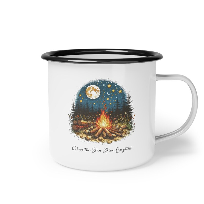 Outdoorsy Enamel Mug, Campfire Design (12oz Steel Cup) image 3