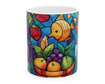 Ceramic Camping Mug: Angler Design - Microwave and Dishwasher Safe