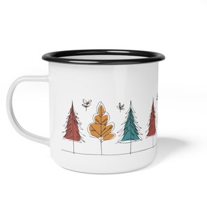 Enamel Camping Mug: Forest Design, 12oz Outdoors Cup image 2