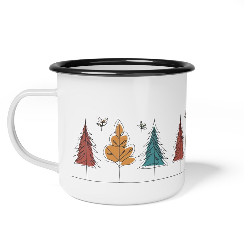 Enamel Camping Mug: Forest Design, 12oz Outdoors Cup image 2