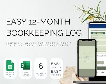 Small Business Bookkeeping | Accounting Template | Sales Log | Income Tracker | Expense Tracker | Google Sheets | Excel