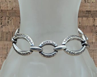 Vintage Brighton Alta Silber gebürstetes filigranes ovales Gliederarmband - Jugendstil