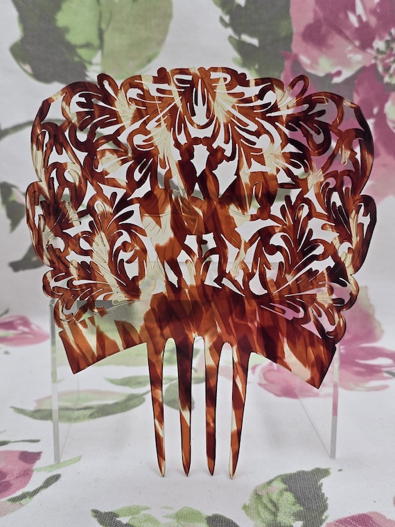 Vintage Art Deco Spanish Hair Comb Tortoise Shell Antique Hair Accessory Brown Victorian Tortoise Shell Celluloid Large Hair Comb - Etsy main image 2