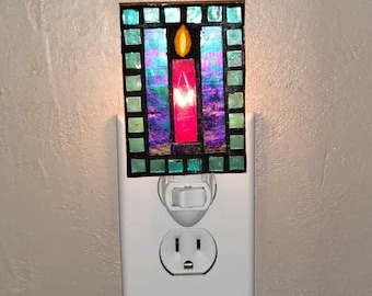 Mosaic Stained Glass Night Light - Red Candle Style