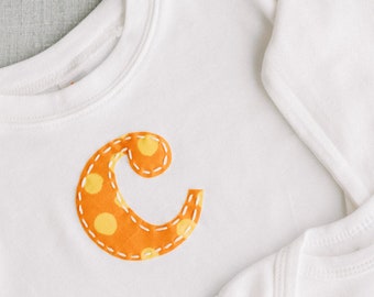 Orange + Yellow Polka Dot Print Hand-stitched, Monogrammed T-shirt, Onesie, Romper, Sleeper, or Tank Top