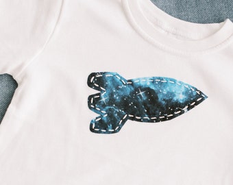 Rocket Hand-Stitched T-shirt, Onesie, Romper, Sleeper, or Tank Top