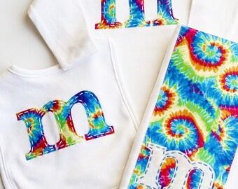 Baby Gift Set - Hand-stitched, Monogrammed: Tie-Dye Print