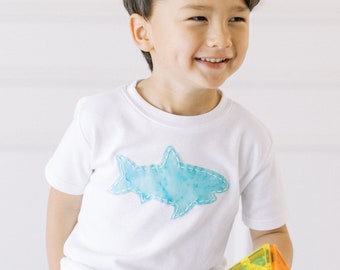 Shark Hand-Stitched T-shirt, Onesie, Romper, Sleeper, or Tank Top