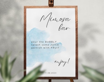 Mimosa Bar Schild Vorlage | Brautparty zum Ausdrucken | Moderne Hochzeit | Minimalistisches Drink Bar Schild | Sofortiger digitaler Download | Etwas Blaues