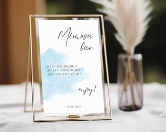 Mimosa Bar Schild Vorlage | Brautparty zum Ausdrucken | Moderne Hochzeit | Minimalistisches Drink Bar Schild | Sofortiger digitaler Download | Etwas Blaues