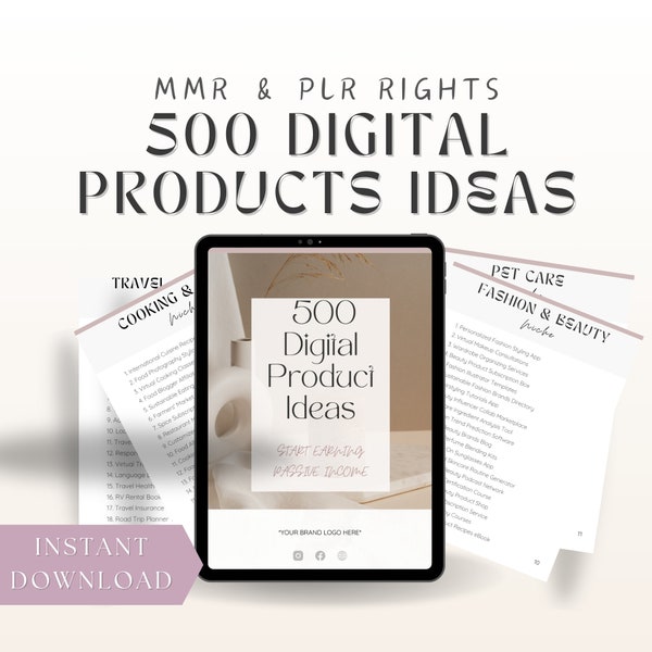 500 Digital Ideas to make passive income, PLR & MRR Included, Grow your business, Beginner friendly, Canva template included