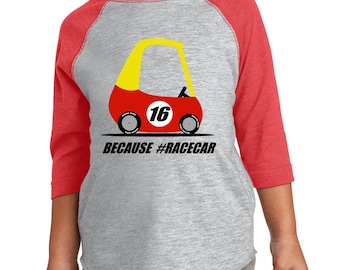 Parce que chemise de voiture pour garçons, voiture de course, t-shirt à manches 3/4, chemise pour garçons mignons, chemise pour filles mignonnes, chemise pour enfants drôle