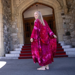 Cherry Bomb Kimono - Tie Dye Bath Robe - Lipstick Red - Tye Dye