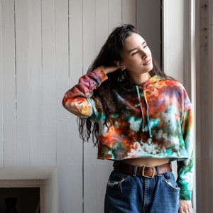 Peaches & Green Cropped Hoodie - Tie Dye Layering Piece