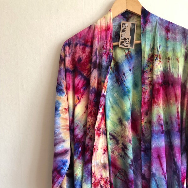 Abalone Sunrise Kimono - Tie Dye Robe - Hand Dyed - Rayon - Cover Up