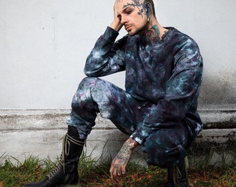 Storm Tie Dye Tracksuit - Hand Dyed Goth Sweatsuit - Grunge Sweatset - Sweatshirt and Sweatpant Sold Separately