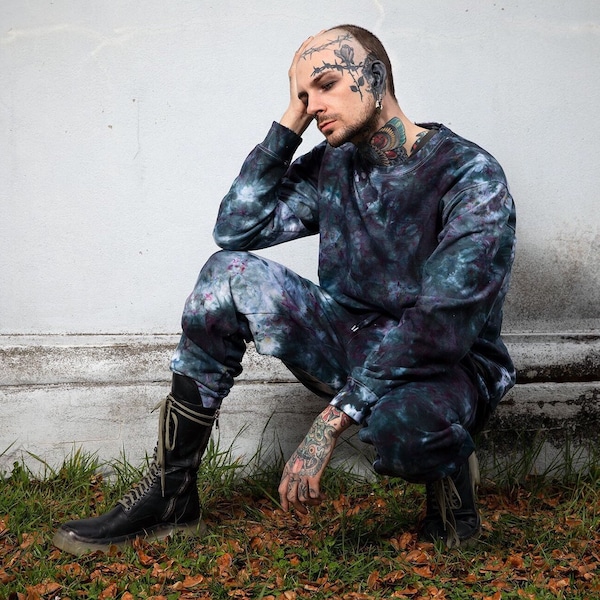 Storm Tie Dye Tracksuit - Hand Dyed Goth Sweatsuit - Grunge Sweatset - Sweatshirt and Sweatpant Sold Separately