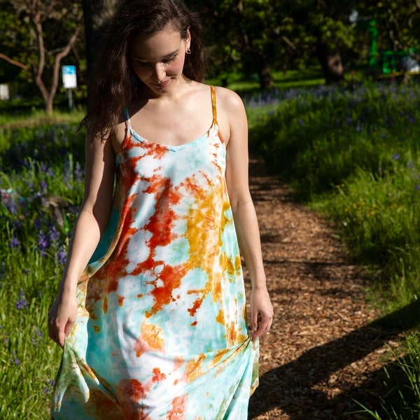 Tie Dye Slip Dress - Boho Summer - Ice Dyed Beach Dress