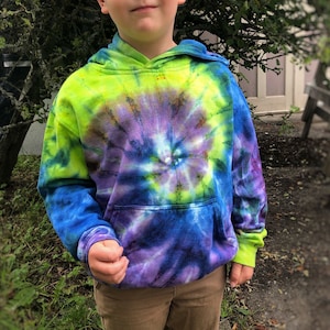 Lime Pop Hoodie Kids Tie Dyes Sweatshirt Youth Hand Dyed Pullover Cozy Cotton image 2