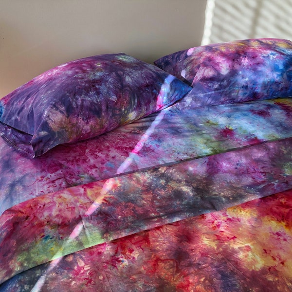 Rainbow Rain Tie Dye Bedding - Tie Dye Duvet Cover Set Or Sheet Set - Hand Dyed Bedding - Bohemian Bedroom