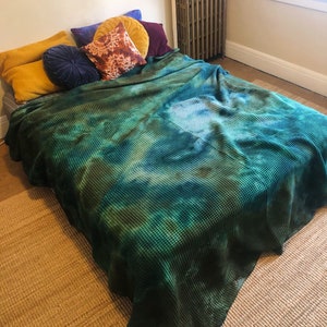 Tie Dye Blanket - Rainforest Bedspread - Hand Dyed - Moss Fern Cedar Throw