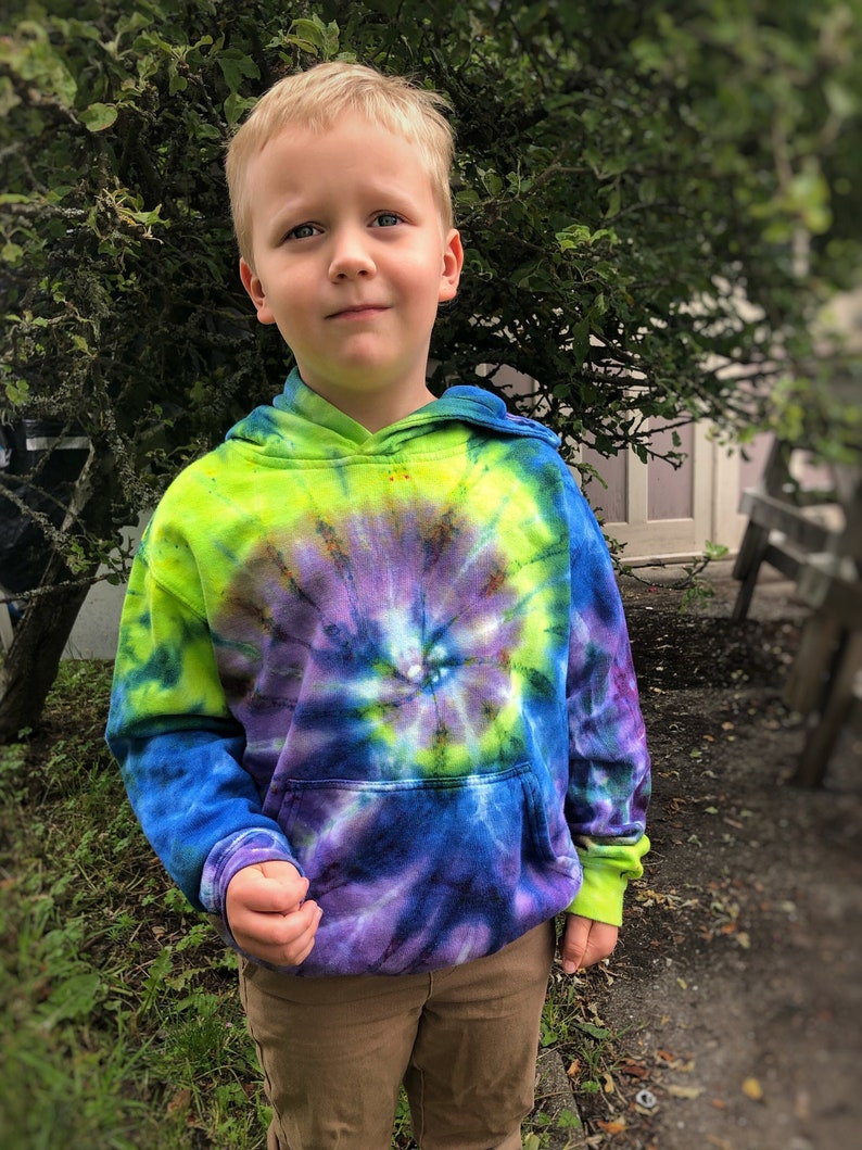 Lime Pop Hoodie Kids Tie Dyes Sweatshirt Youth Hand Dyed Pullover Cozy Cotton image 2