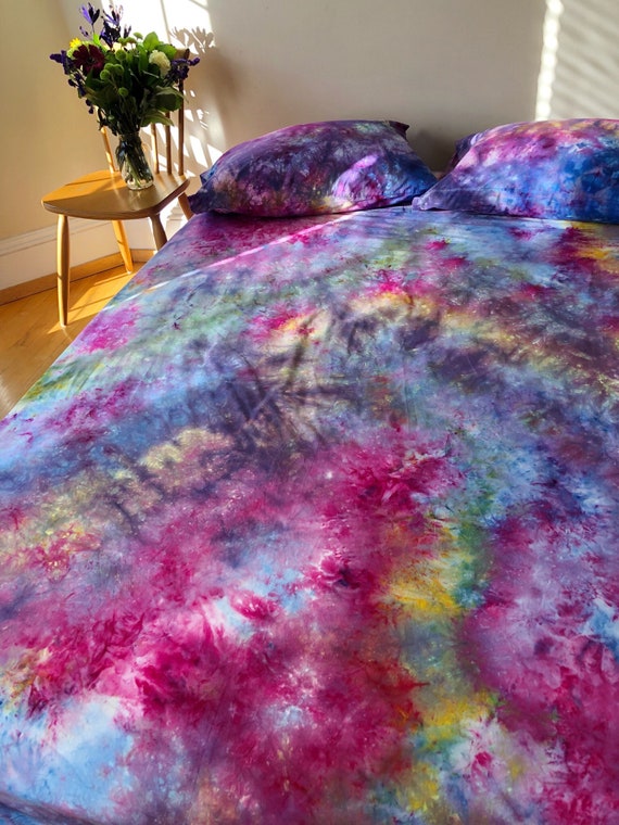 Rainbow Rain Tie Dye Bedding Tie Dye Duvet Cover Set or Sheet Set Hand Dyed Bedding Bohemian Bedroom Etsy
