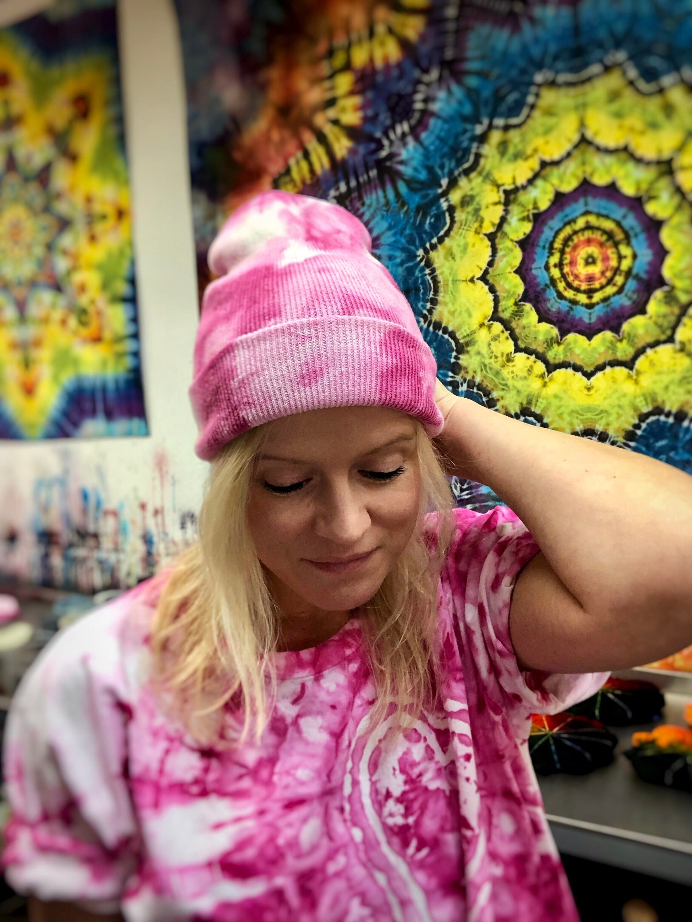 Bubblegum Beanie Tie Dye Toque Pink Hat 