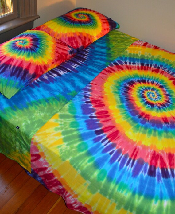 Rainbow King Sized Sheet Set Tie Dye Bedding Bohemian