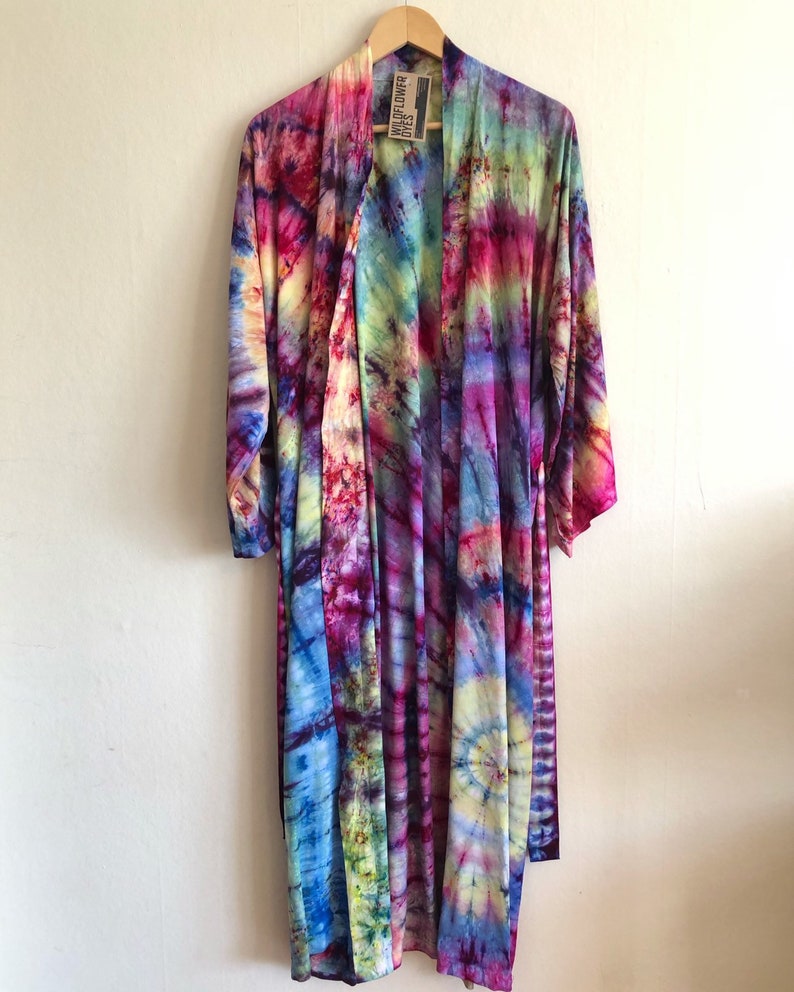 Abalone Sunrise Kimono Tie Dye Robe Hand Dyed Rayon Cover Up image 2