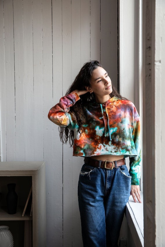 Peaches \u0026 Green Cropped Hoodie - Tie Dye Layering Piece - Etsy