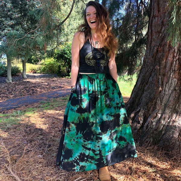 Emerald Cathedral Tie Dye Skirt - Skirt Dress - With Pockets - Hand Dyed - Plus Size