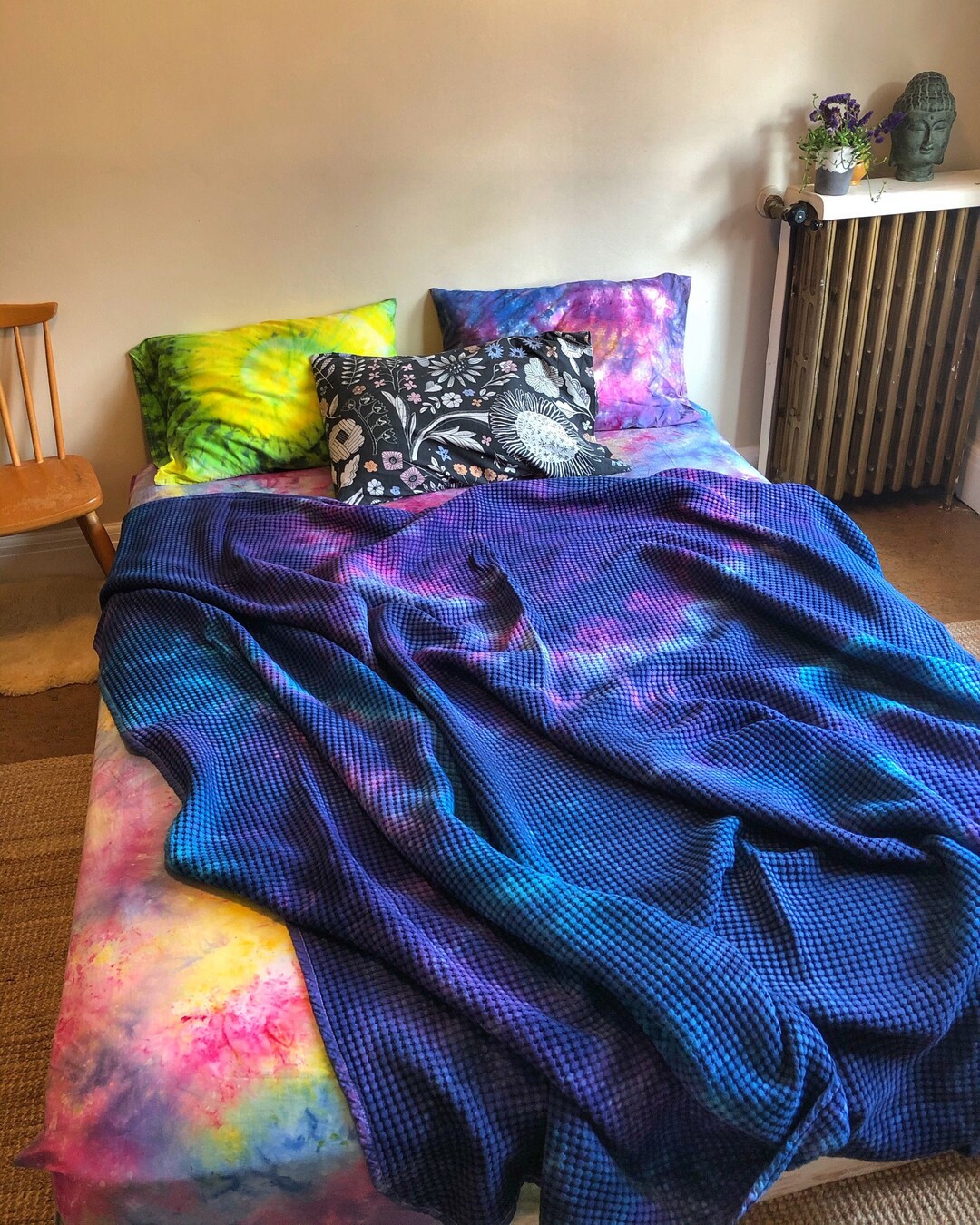 Tie Dye Blueberry Bedspread Hand Dyed Oversized Throw Tie Dye Blanket